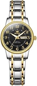 Женские водонепроницаемые часы OLEVS из нержавеющей стали с двуцветным дизайном, арабскими цифрами и датой 11089001