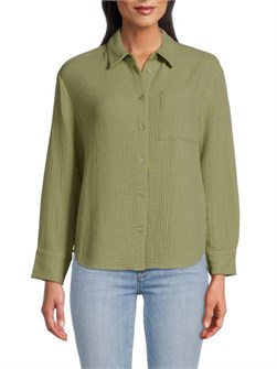 Лёгкая рубашка из хлопкового газа Saks Fifth Avenue с длинными рукавами и свободным кроем 11040346