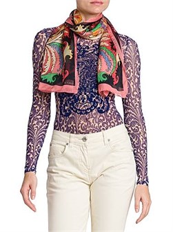 Etro Яркий шелковый платок Tosca с принтом, 100% шелк, размер 114 х 355 см 10042535