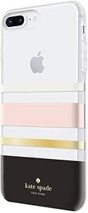 Kate Spade New York Чехол с жесткой конструкцией для iPhone 8 Plus и iPhone 7 Plus, с черно-кремово-розовыми полосками и золотым фольгированием 11099386