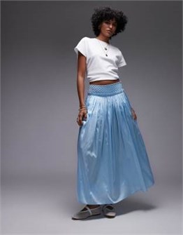 Юбка Topshop с текстурированной блестящей поверхностью, светло-голубая, средней посадки 11034454