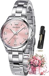 OLEVS Женские водонепроницаемые часы из нержавеющей стали с люминесцентным циферблатом и алмазами для тонких запястий 11058917