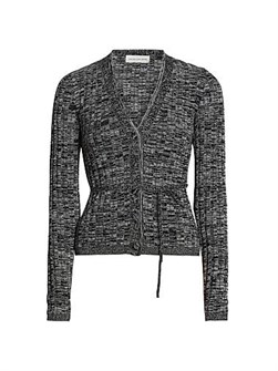 Dries Van Noten Кардиган Torvi из рибаны с завязками на талии, длинным рукавом и V-образным вырезом, 96% хлопок 11030842