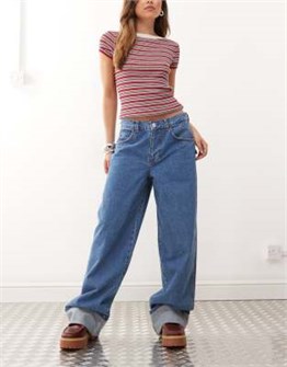 Джинсы Collusion X002 в стиле baggy с подшитыми краями и красной строчкой, светло-голубой деним 11037509