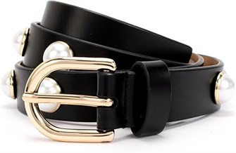 Kate Spade New York Кожаный ремень с большими жемчужинами, регулируемый по размеру, черный, ширина 25 мм 11106482