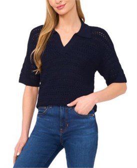 Женский свитер-поло CeCe с короткими рукавами, удобная и стильная открытая вязка 11045579