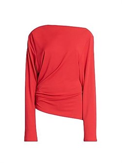 Топ Croisiere от Jacquemus с драпировкой, лодочным вырезом и асимметричным подолом, 82% вискоза 11026230