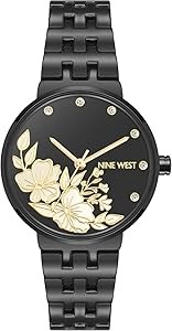 Nine West Женские часы с цветным циферблатом и браслетом, минеральное стекло, матовые черные, с кристаллами 11054522