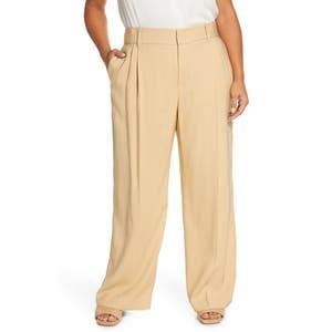 Деловые брюки Vince с высокой талией и декоративными складками, выполненные из 92% вискозы, с широкими прямыми штанинами 10042367