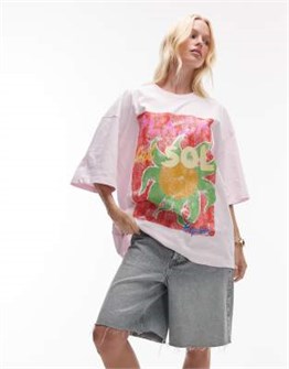 Розовая оверсайз футболка Topshop с графическим принтом Plaza de Sol и круглым вырезом 11040847
