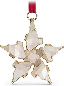 Swarovski Новогодняя игрушка 2021, малая хрустальная звезда с 67 гранями, бархатной лентой цвета шампань 11085915