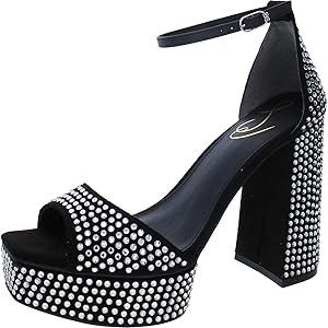 Сандалии на каблуке Sam Edelman Nellie Black Glitz с открытым носком и ремешком на щиколотке 11078807