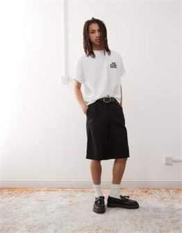 Шорты черные Reclaimed Vintage свободного кроя с поясом и карманами, эксклюзивная модель 11040585