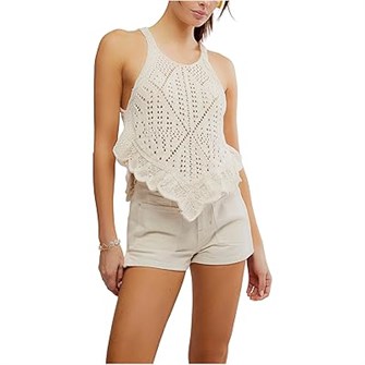 Free People Молодежный топ-свитер Sea Song с кружевным рисунком и заостренным подолом из 100% хлопка 11031584