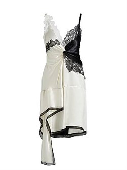 Асимметричное атласное мини-платье с кружевной отделкой от 3.1 Phillip Lim, V-образный вырез, 100% вискоза 11028174