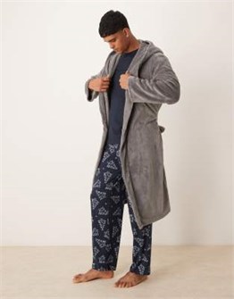 Серая флисовая роба Urban Threads с фиксированным капюшоном и съёмным поясом для комфортного времени 11040128