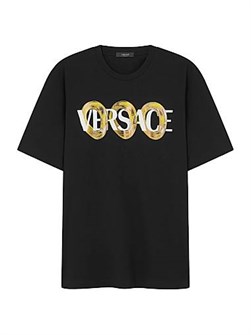 Футболка Versace из 100% хлопка с принтом Maxi Chain, круглый вырез и короткий рукав 11023008