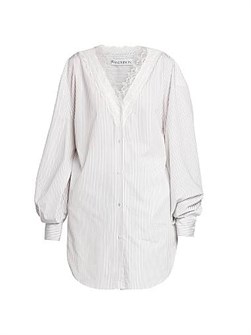 Лонгслив из 100% хлопка с V-образным вырезом и кружевной отделкой на пуговицах от JW Anderson 11023792