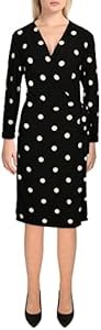 Платье Anne Klein с длинными рукавами и горошком из мягкого джерси с завязками, 96% полиэстер, 4% эластан 11050343