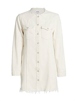 Мини-платье из стрейч-денима Re/Done с длинными рукавами и карманами на кнопках, 75% хлопка 11029256