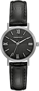 Caravelle Женские наручные часы с тремя стрелками и кожаным ремешком из нержавеющей стали, 28 мм, стильный дизайн, коллекция Classic 11075474