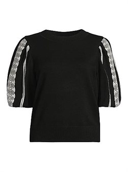 Элегантный топ Misook с пышными рукавами и кружевной отделкой, рукава до локтей, 72% вискоза 11009261