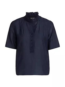 Блузка Topher Tomboy Zadig &amp, Voltaire из хлопковой смеси с рюшами, короткими рукавами и застёжкой на пуговицах 10043209