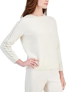 Женский свитер с отделкой и круглым вырезом Anne Klein, 75% полиэстер, 15% акрил, 10% нейлон 11072233