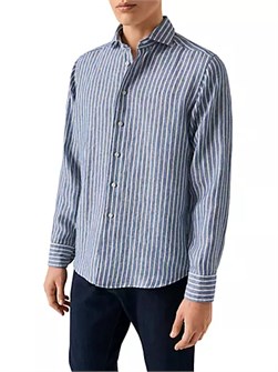 Современная льняная рубашка Eton с узором, широким воротником, длинными рукавами и передними кнопками 10041745