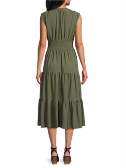 Миди-платье Calvin Klein с кнопочной застёжкой, рюшами, объемным лифом и эластичным поясом 11027009