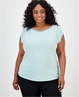 Классическая блуза большого размера с короткими рукавами и бисерной отделкой от Kasper 11072573