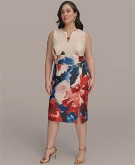 Яркое платье-трапеция большого размера от Donna Karan New York, без рукавов, с отделкой 11048365