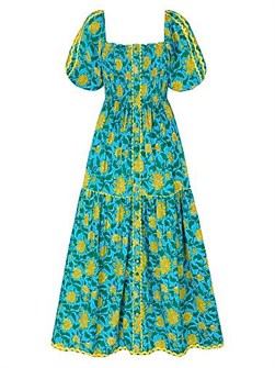 Pink City Prints Органическое хлопковое платье Colette с квадратным вырезом и рукавами-буфами, сертифицировано GOTS, миди длины 11016071