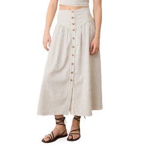 Marine Layer Миди-юбка Jade Stripe в полоску с кнопками спереди из смеси конопли (54% конопля, 44% тенсел, 2% спандекс) 10044557