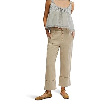 Брюки Parkway с подворотами от Free People из смеси хлопка и льна, высокий пояс, 55% лен, 45% хлопок 11033958