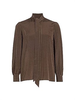 Шелковый лонгслив в горошек с пуговицами на передней части и воротником-стойка от Nili Lotan, модель Carina 11009973