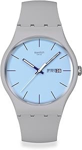 Swatch Унисекс-наручные часы с синим циферблатом, биокомпоненты, водонепроницаемые, серый ремешок, размер 41 мм 11080614