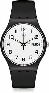 Swatch Черные кварцевые часы с биоисточником, белый циферблат, 41 мм, дата 11083462