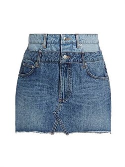 Simkhai Мини-юбка из денима Salix с двойным поясом из 100% хлопка и стильным необработанным краем 11008257
