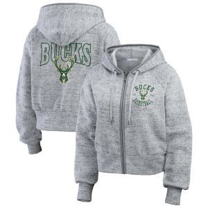 Женское укороченное худи с молнией от WEAR by Erin Andrews с принтом Milwaukee Bucks, серое 10044841