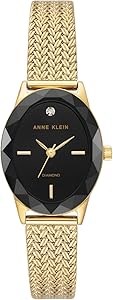 Anne Klein Женские часы с настоящим алмазом на черном циферблате и золотым металлическим браслетом, регулируемым размером 11094020