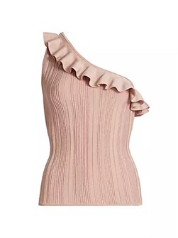 Топ Zimmermann Lucky с рюшами и открытым плечом из металлизированной вискозы, 68% вискозы 10043315