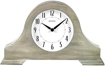 Bulova Настенные часы в форме тамбура с теплым серым покрытием, звуковым сигналом и элементами винтажного декора 11081675