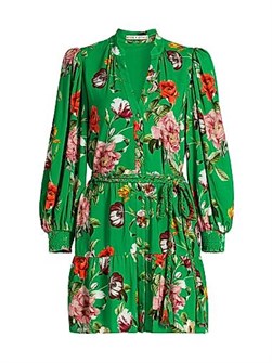 Alice + Olivia Мини-платье Antonette с цветочным принтом и длинными рукавами, V-образный вырез, 100% вискоза 11010528