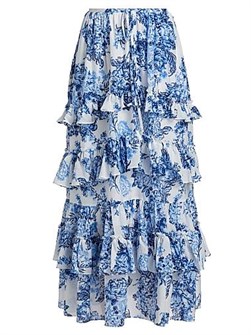 Cinq a Sept Юбка Kandra Coastal Bouquet из хлопка и шелка с пышными воланами, поясом на завязках и карманами 11010721