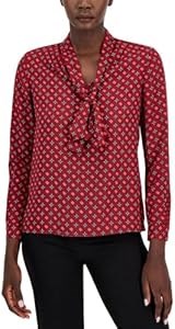 Красная атласная блуза из твила с бантом на шее Anne Klein, размер S 11102077