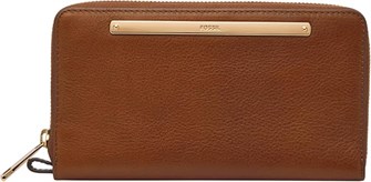 Fossil Женский кожаный кошелек-клатч с молнией и съемным ремешком на запястье, черный, 13 отделений для карт 11043431