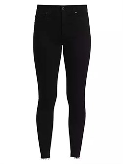 Джинсы AG Jeans с антик-эффектом, завышенной талией, обтягивающим силуэтом и необработанными краями 10044232