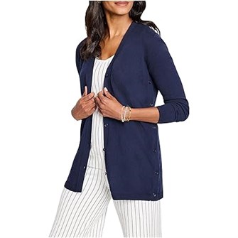 Кардиган с длинными рукавами и кнопками Destination от Nic+Zoe, выполненный из 55% хлопка, с универсальным кроем 11038978