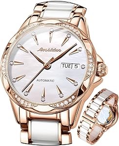 Женские автоматические механические часы OLEVS водонепроницаемые из розового золота, керамики и нержавеющей стали, без батарейки 11050282